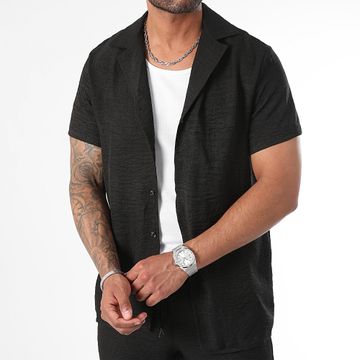 LBO - Camisa de manga corta efecto lino 1327 Negro