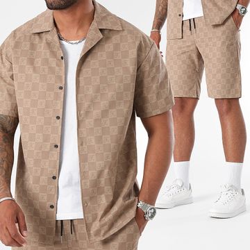 Final Club - Conjunto de camisa de manga corta y pantalón corto Damier Jogging 0060 Beige
