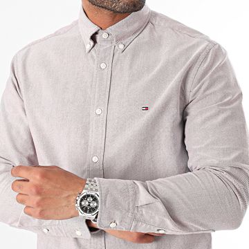 Tommy Hilfiger - Sólido Heritage Oxford 5774 Burdeos Chiné Camisa Manga Larga