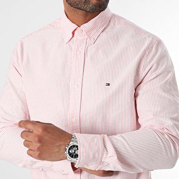Tommy Hilfiger - Heritage Oxford Stripe Camisa Manga Larga 6238 Naranja Heather Blanco