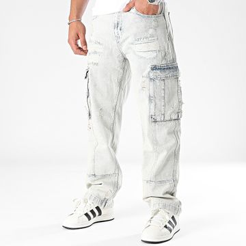 2Y Premium - Vaqueros baggy cargo lavados en azul