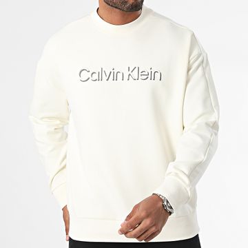 Calvin Klein - Sudadera de cuello redondo con logo Shadow en relieve 3081 Beige