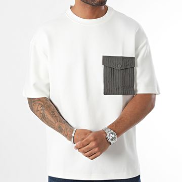 John H - Oversize Pocket Tee Shirt Blanco Gris Antracita