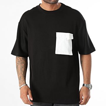 John H - Negro Blanco Bolsillo Oversize Tee Shirt