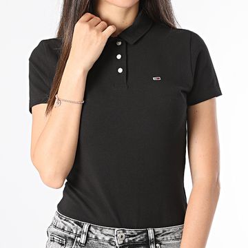 Tommy Jeans - Polo de mujer Essential 7220 Slim de manga corta Negro