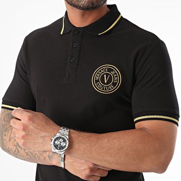 Versace Jeans Couture - Polo Manga Corta Vemblem Bordado Oro 77GAGT00-CJ01T Negro Oro