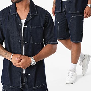 Ikao - Conjunto de camisa vaquera azul de manga corta y pantalón corto