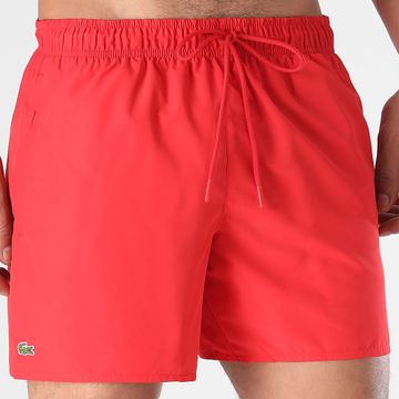 Lacoste - Shorts de baño con logo bordado de cocodrilo rojo