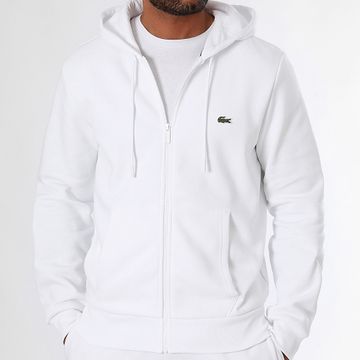 Lacoste - Cocodrilo Logo Bordado Sudadera Con Capucha Cremallera Ajuste Clásico Logo Blanco