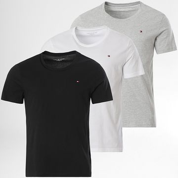 Tommy Hilfiger - Lote de 3 camisetas Signature 3379 Negro Blanco Gris Heather
