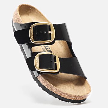 BIRKENSTOCK - Sandalias Mujer Arizona Gran Hebilla Alta Charol Negro Oro
