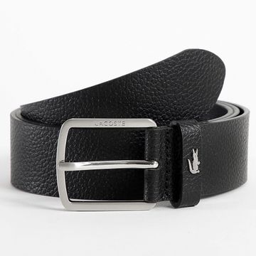 Lacoste - Cinturón De Piel Con Logo Cocodrilo Metal Negro