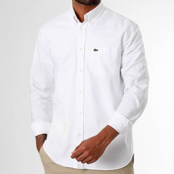 Lacoste - Camisa Manga Larga Bolsillo Logo Cocodrilo Bordado Regular Fit Blanco