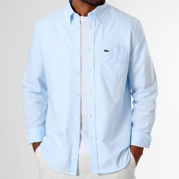 Lacoste - Camisa Manga Larga Bolsillo Bordado Cocodrilo Logo Regular Fit Azul Claro