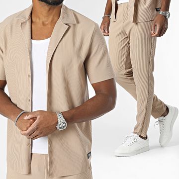 Zelys Paris - Conjunto de camisa de manga corta y pantalón de chándal beige