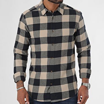 Only And Sons - Gudmund Beige Azul Marino Camisa de Manga Larga a Cuadros