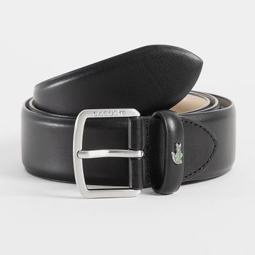 Lacoste - Cinturón De Piel Con Logo Cocodrilo Metal Negro