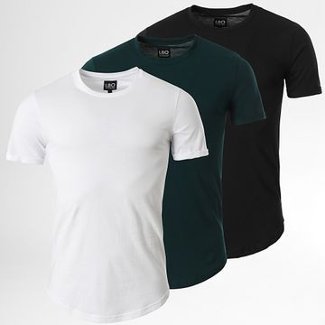 LBO - Lote de 3 camisetas bajas redondeadas 3552 Negro Blanco Verde Botella