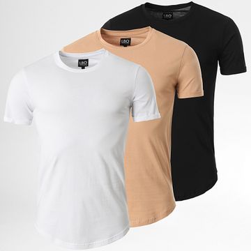 LBO - Juego De 3 Camisetas De Fondo Redondo 3553 Negro Blanco Camel