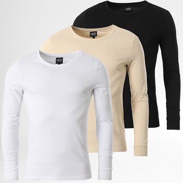 LBO - Juego De 3 Camisetas De Manga Larga 3536 Negro Blanco Beige