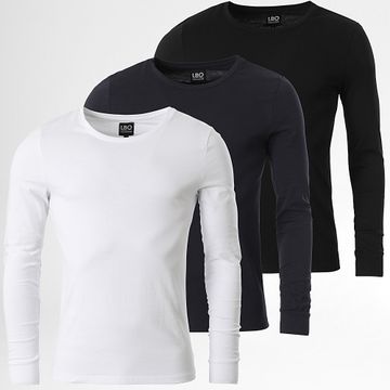 LBO - Juego De 3 Camisetas De Manga Larga 3537 Negro Blanco Azul Marino