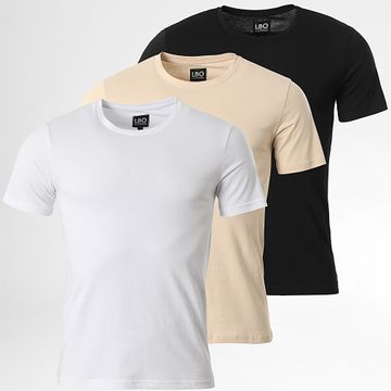 LBO - Juego De 3 Camisetas Cuello Redondo 3523 Negro Blanco Beige