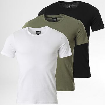LBO - Juego De 3 Camisetas Cuello Redondo 3524 Negro Blanco Verde Caqui