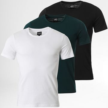 LBO - Lote De 3 Camisetas Cuello Redondo 3525 Negro Blanco Verde Botella