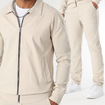 LBO - 1458 Conjunto de chaqueta y pantalón beige con cremallera