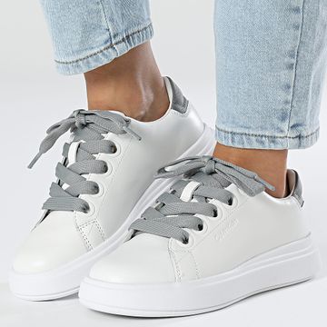 Calvin Klein - Cupsole Lace Up Piel 2217 Blanco Gris Neutro Zapatillas Mujer