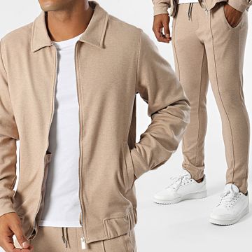 Zayne Paris  - Conjunto de chaqueta con cremallera y pantalón beige