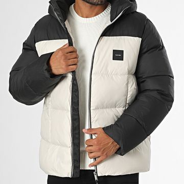Calvin Klein - Abrigo con capucha Quilt Color Block 4384 Beige Negro con capucha