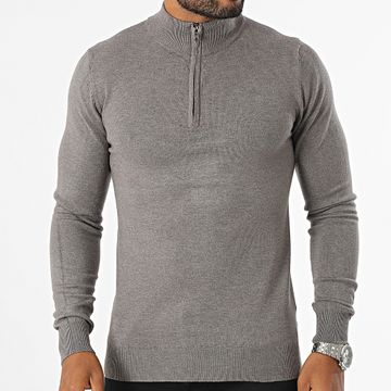 KZR - Jersey con cremallera gris jaspeado