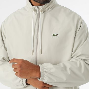 Lacoste - Chaqueta con capucha y cremallera y logotipo bordado en cocodrilo beige