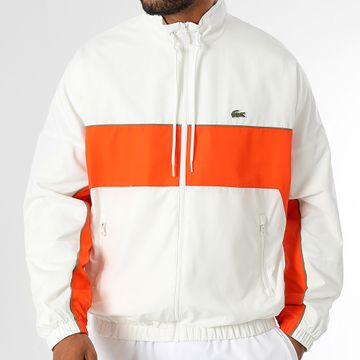 Lacoste - Blanco Naranja Cocodrilo Logotipo Bordado Cremallera Chaqueta