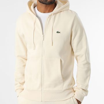 Lacoste - Classic Fit Sudadera con cremallera y logotipo bordado en cocodrilo beige