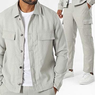 Frilivin - Conjunto de chaqueta gris con cremallera y pantalón cargo
