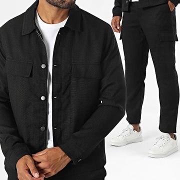 Frilivin - Conjunto de chaqueta negra con cremallera y pantalón cargo