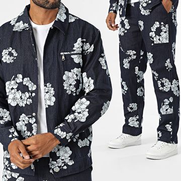Frilivin - Conjunto Camisa Manga Larga Y Pantalón Azul Claro Floral