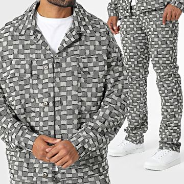 Uniplay - Gris Negro Heather Camisa de manga larga y pantalones vaqueros regulares Conjunto a cuadros