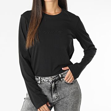 Calvin Klein - Camiseta clásica de manga larga para mujer QS7332E Negro