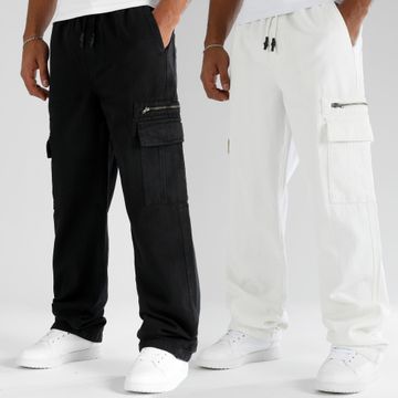 LBO - Juego de 2 pantalones cargo de lona de algodón 0513 0512 Negro Blanco