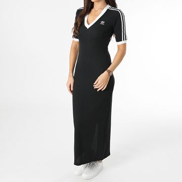Adidas Originals - Vestido de rayas con cuello en V para mujer IX6962 Negro