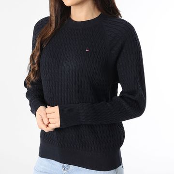 Tommy Hilfiger - Jersey de mujer con cuello en C y cable 1142 Azul marino