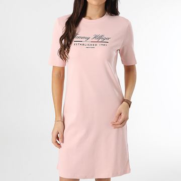 Tommy Hilfiger - Vestido Regular Camiseta Mujer Script Gaphic 3545 Rosa