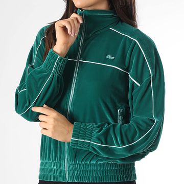 Lacoste - Chaqueta de mujer con cremallera y logo de cocodrilo bordado Verde