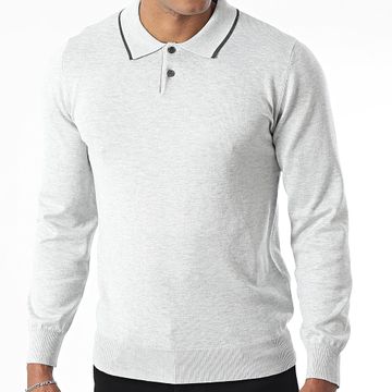 Frilivin - Polo de manga larga gris jaspeado