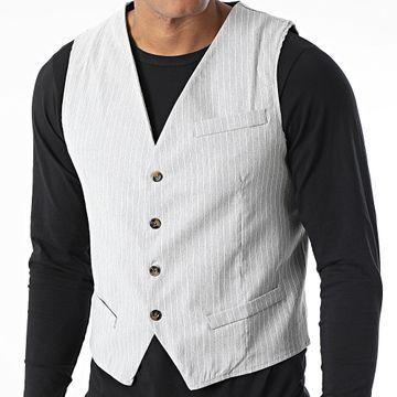 Frilivin - Chaleco sin mangas a rayas gris-blanco