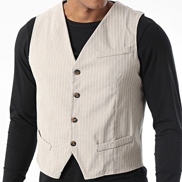Frilivin - Chaleco sin mangas a rayas blanco beige