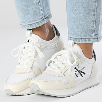 Calvin Klein - Zapatillas Mujer Runner Sock LaceUp 1616 Blanco Brillante Negro